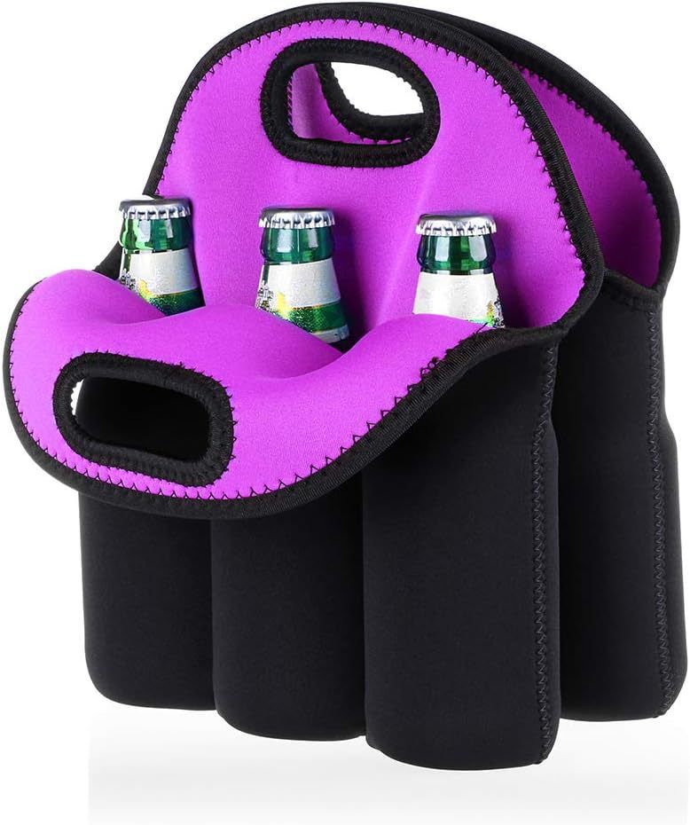 Set of 2 - Insulated Neoprene Wine Carrier Tote Bag + 6 Pack Beer Water Can Carrier Tote Bottle Holder Bottle Cooler Bag - Perfect for Travel with Secure Carry Handle - Image 2