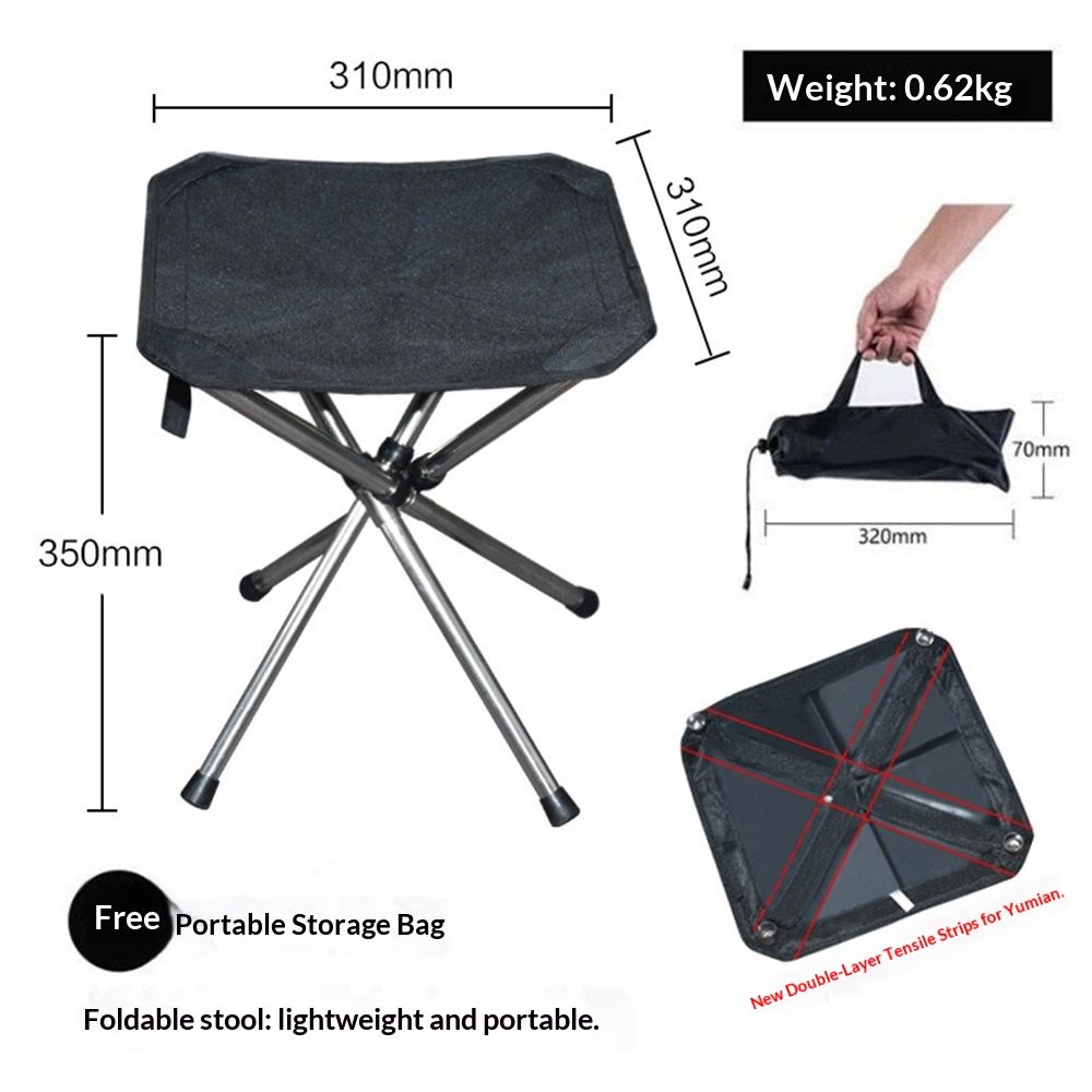 Ultra-Lightweight Stainless Steel Folding Camping Stool - Compact Portable Backpacking Stool with Carry Bag  Folded Size for Hiking Travel Outdoor Events - Image 1