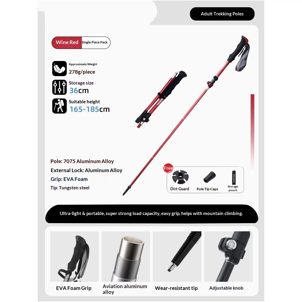 Aluminum Collapsible Ultralight Travel Trekking Hiking Pole for Men and Women (Fits 165-185cm) Mountaineering Trekking Pole - Image 1