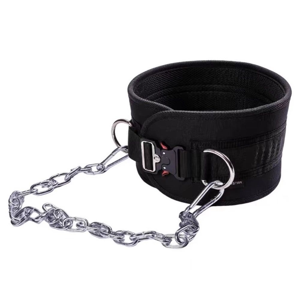Pull-up Belt Weighted Dip Belt with Chain Double D-ring Weightlifting Back Support Strap Home Gym Equipment Waist Belt - Image 1