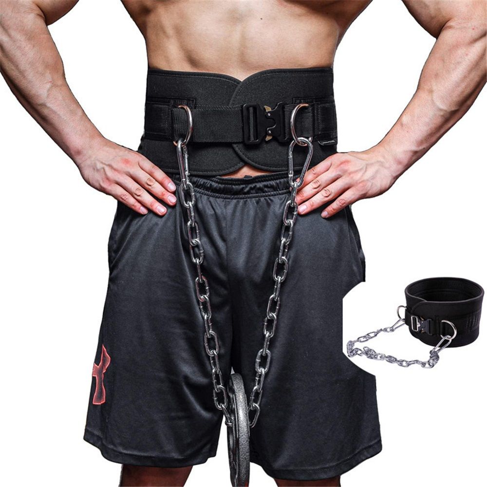 Pull-up Belt Weighted Dip Belt with Chain Double D-ring Weightlifting Back Support Strap Home Gym Equipment Waist Belt - Image 3