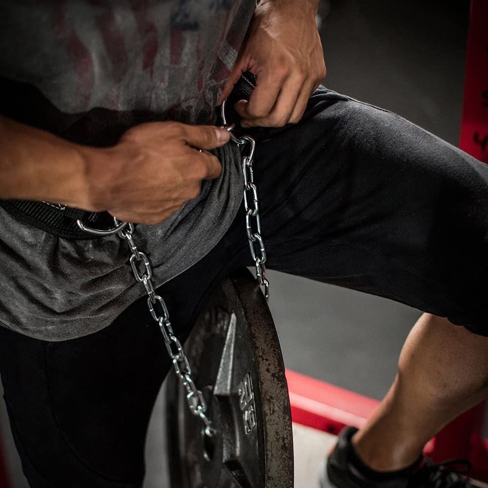 Pull-up Belt Weighted Dip Belt with Chain Double D-ring Weightlifting Back Support Strap Home Gym Equipment Waist Belt - Image 4