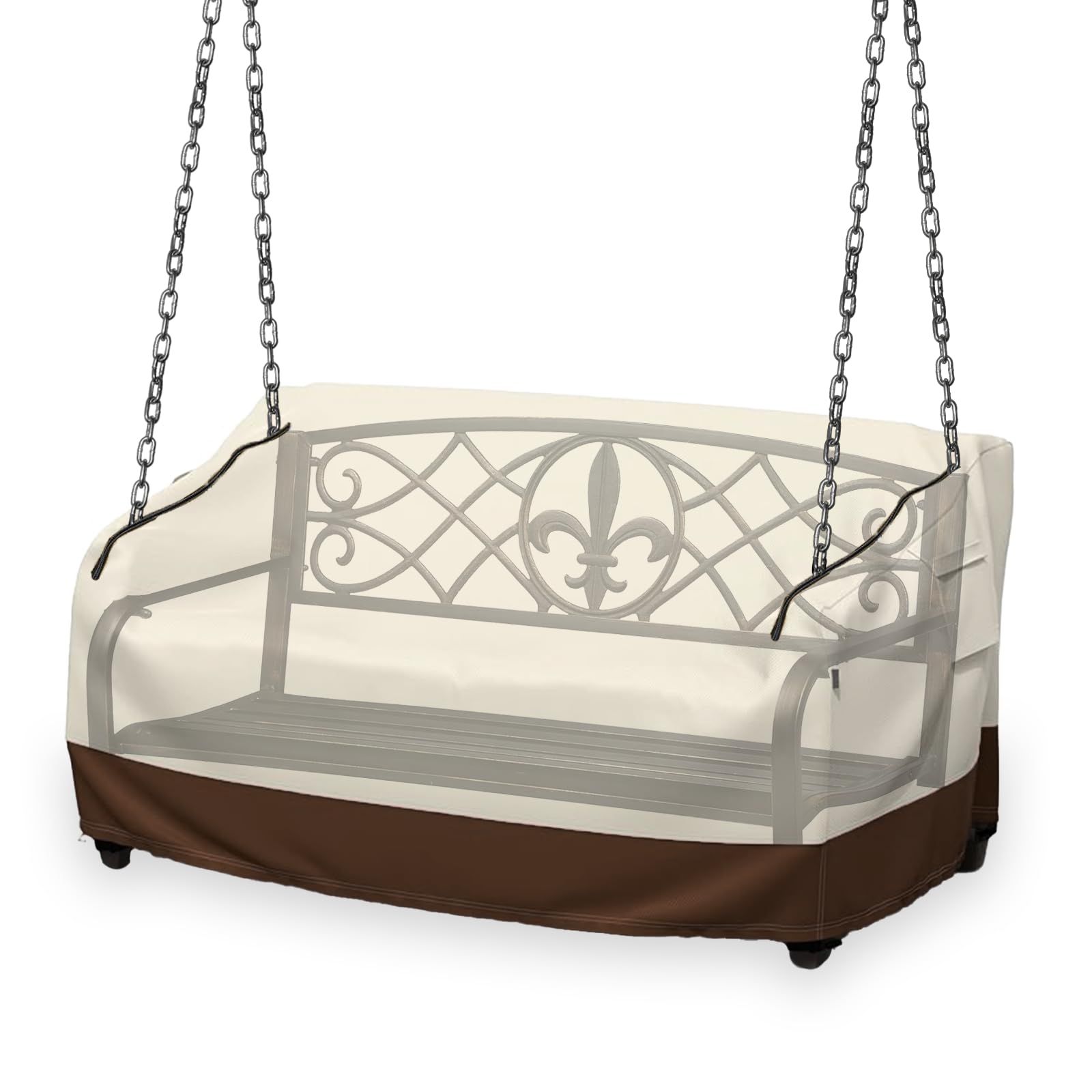 Porch Swing Cover, 56x32x25 Inches, Outdoor Swing Cover Waterproof for Patio Garden Furniture, Patio Swing Cover All Weather Protection ( Beige +brown) - Image 3
