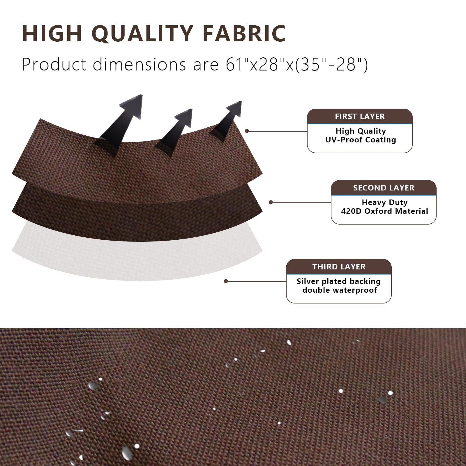 Porch Swing Cover, 56x32x25 Inches, Outdoor Swing Cover Waterproof for Patio Garden Furniture, Patio Swing Cover All Weather Protection ( Beige +brown) - Image 4