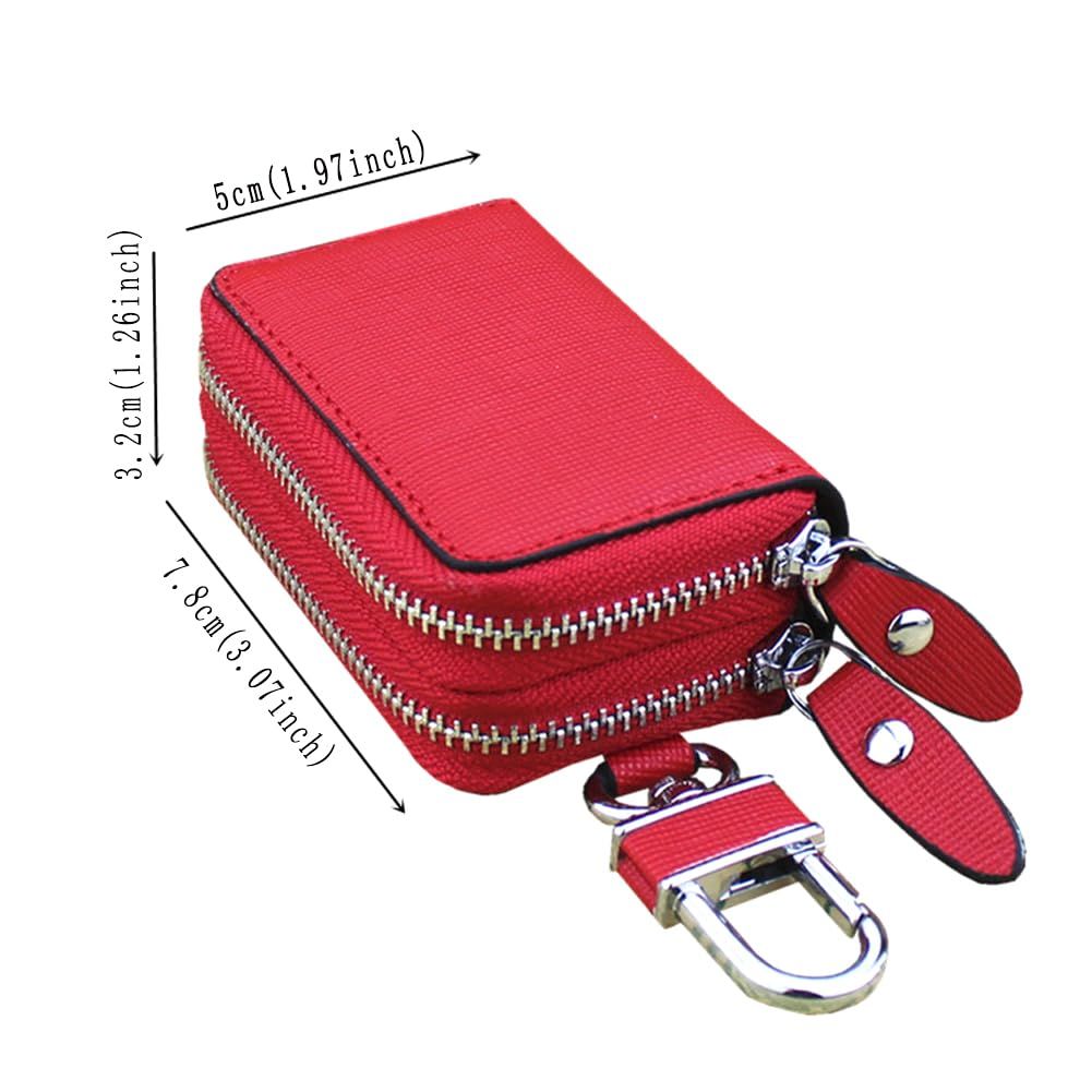 Key Fob Case Genuine Leather, Double Zipper Car Key Holder & Key Wallet with Keychain, Key Pouch for Purse Gift - Image 1