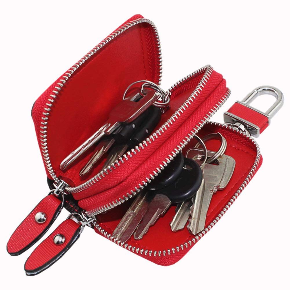 Key Fob Case Genuine Leather, Double Zipper Car Key Holder & Key Wallet with Keychain, Key Pouch for Purse Gift - Image 3