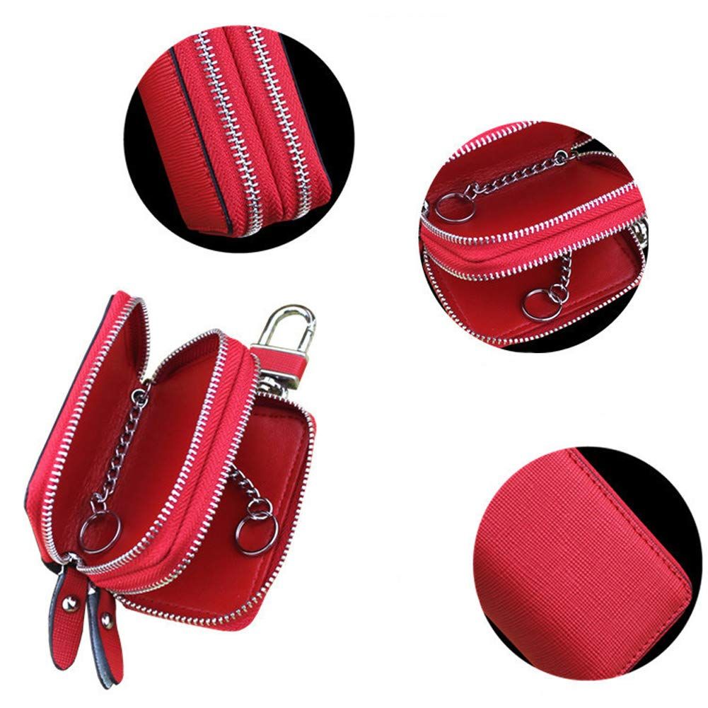 Key Fob Case Genuine Leather, Double Zipper Car Key Holder & Key Wallet with Keychain, Key Pouch for Purse Gift - Image 4