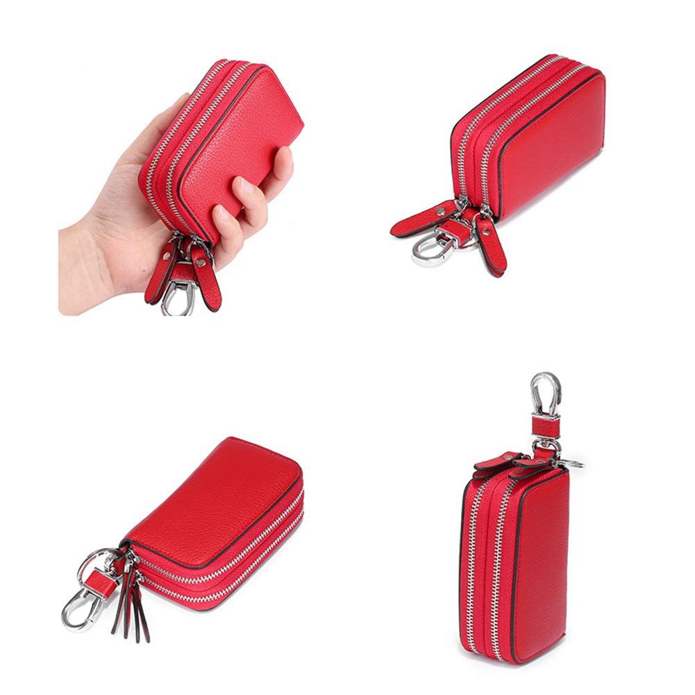 Key Fob Case Genuine Leather, Double Zipper Car Key Holder & Key Wallet with Keychain, Key Pouch for Purse Gift - Image 5