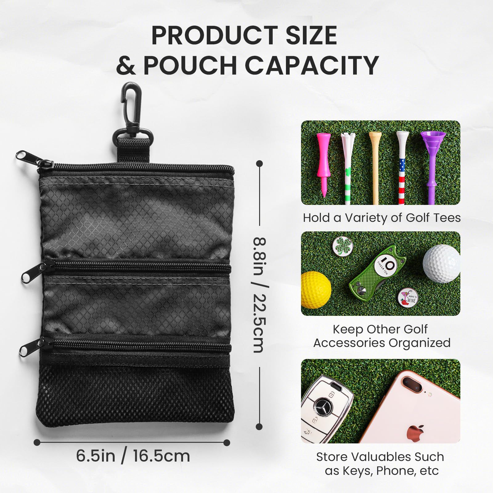 Golf Tee Bag - Store Your tees, Golf Balls, scorecard, and Pencil. Great Gift for Golfers! 2pcs（Only a single storage bag） - Image 4