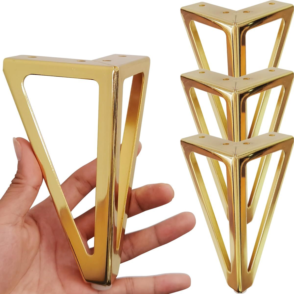 6 Inch Gold Furniture Legs Heavy Duty Metal Furniture Feet, Golden Sofa/Cabinet/Table Legs 4Pcs, 6 Inch Cabinet Legs Set of 4,Couch Feet Replacement for Dresser (Gold) - Image 1