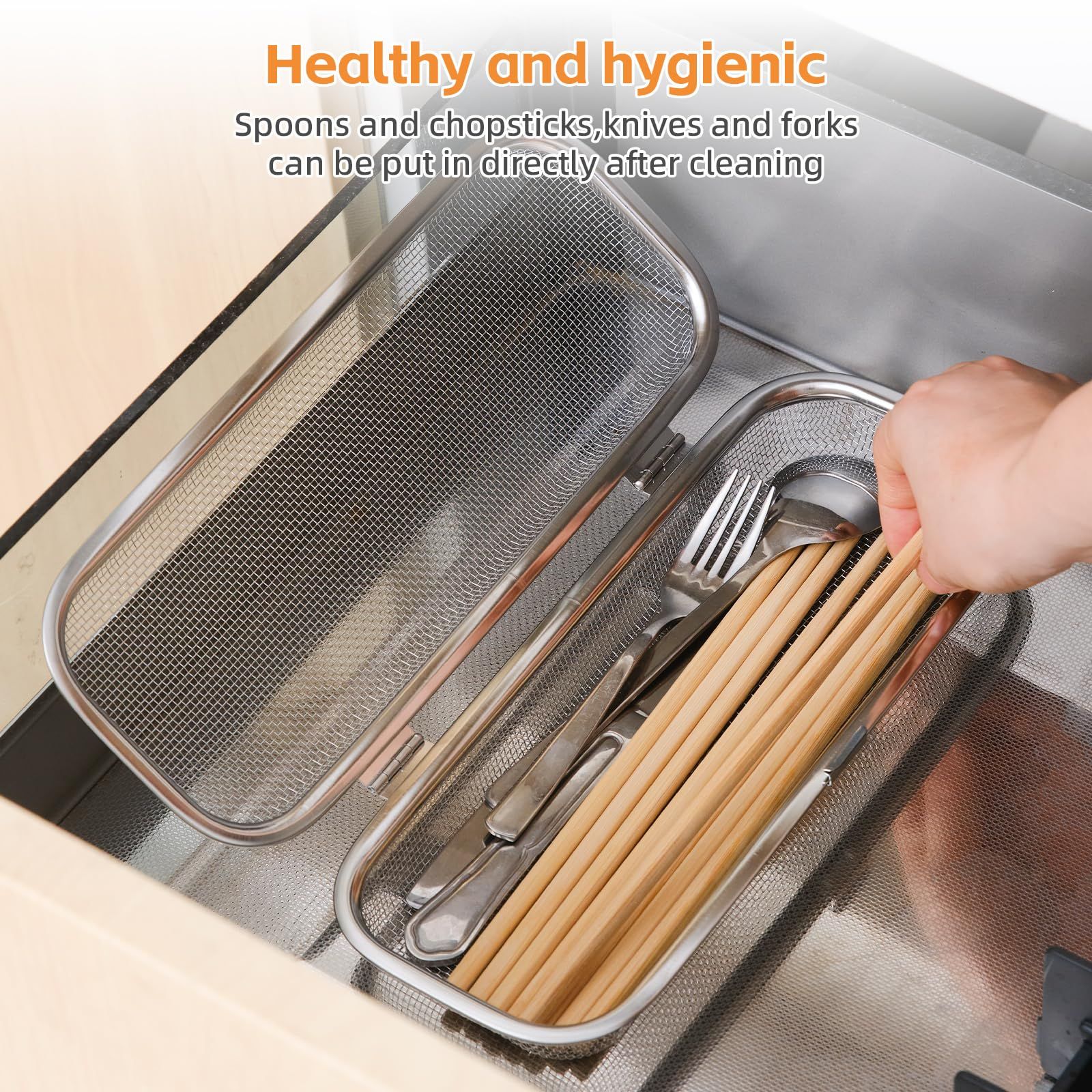 Dishwasher Basket, Stainless Steel Dishwasher Silverware Basket, Replacement Utensil Rectangular Mesh Drain for Small Items - Image 2