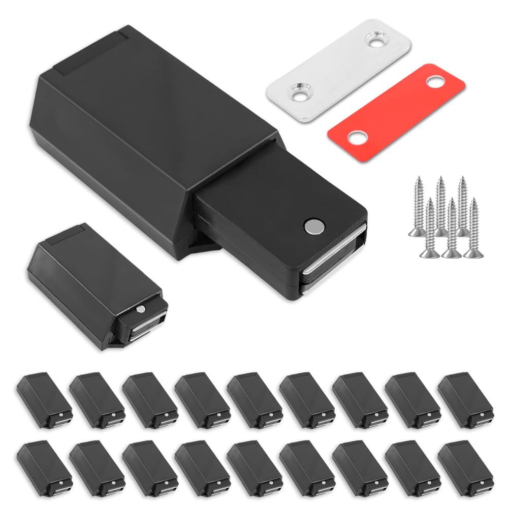 Heavy Duty Push to Open Door Latch, 10 Pack Black Magnetic Push Latches, Hidden Push Touch Latch Hardware for Push to Open Cabinet, Magnetic Door Catch for Drawer Wardrobe Door - Image 1