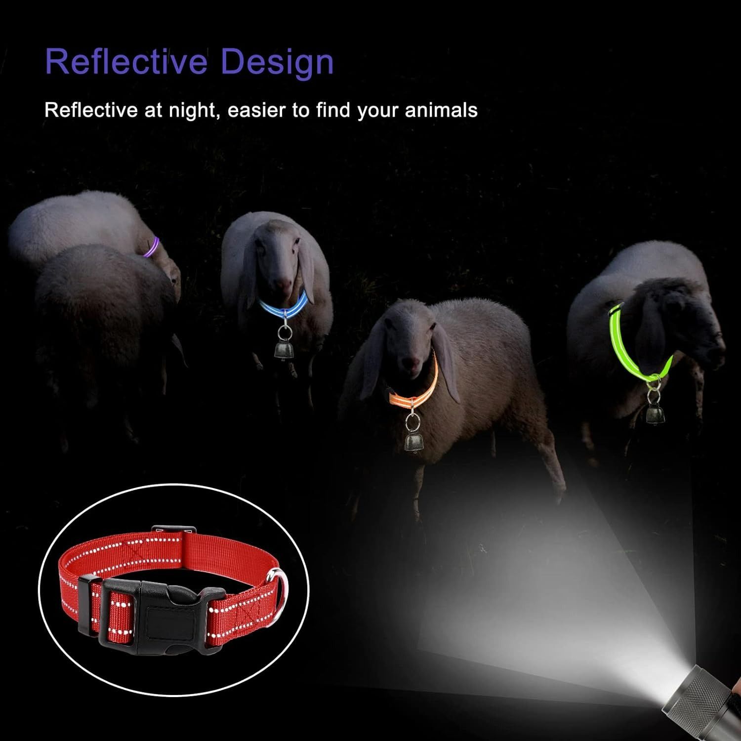 10 Pack Reflective Goat Collar with Crisp Bells,Adjustable Nylon Sheep Collar with Anti-Lost Grazing Copper Bell Quick-Release Buckle for Farm Livestock Goat Sheep Cow - Image 2
