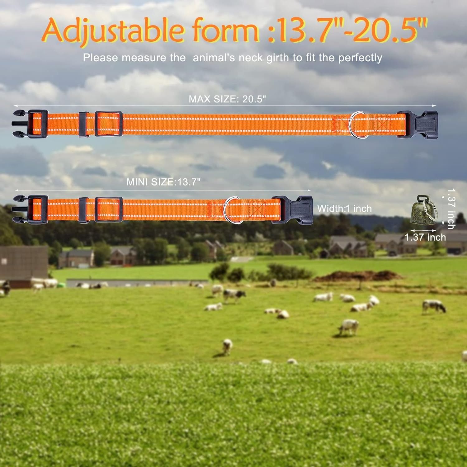 10 Pack Reflective Goat Collar with Crisp Bells,Adjustable Nylon Sheep Collar with Anti-Lost Grazing Copper Bell Quick-Release Buckle for Farm Livestock Goat Sheep Cow - Image 4