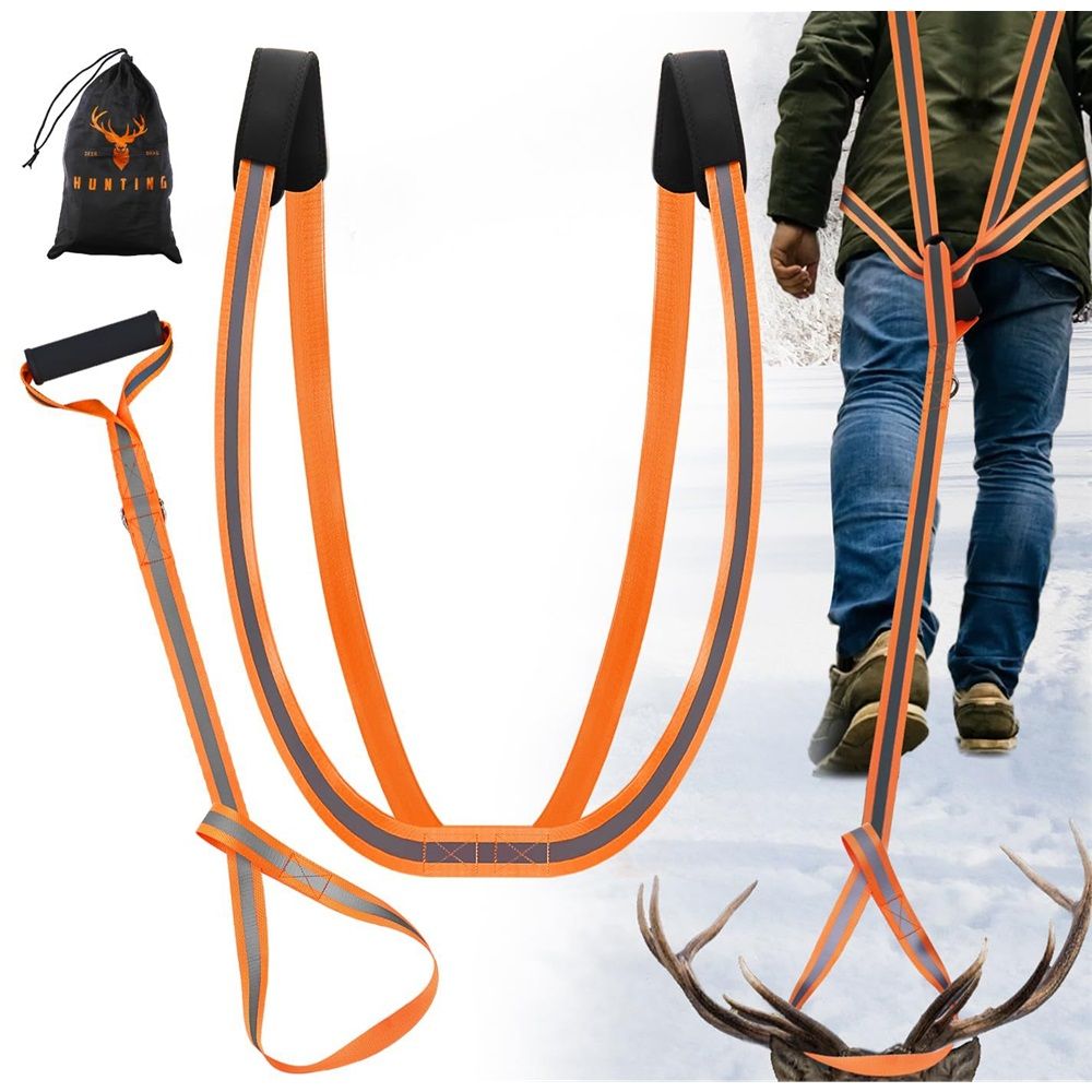 Deer Drag Harness & Rope – Heavy Duty 480lbs Capacity, Reflective Orange Hunting Gear with Comfortable Shoulder Strap, Soft Handle – Essential for Dragging Deer, Elk, Boar – Gift for Hunters - Image 1