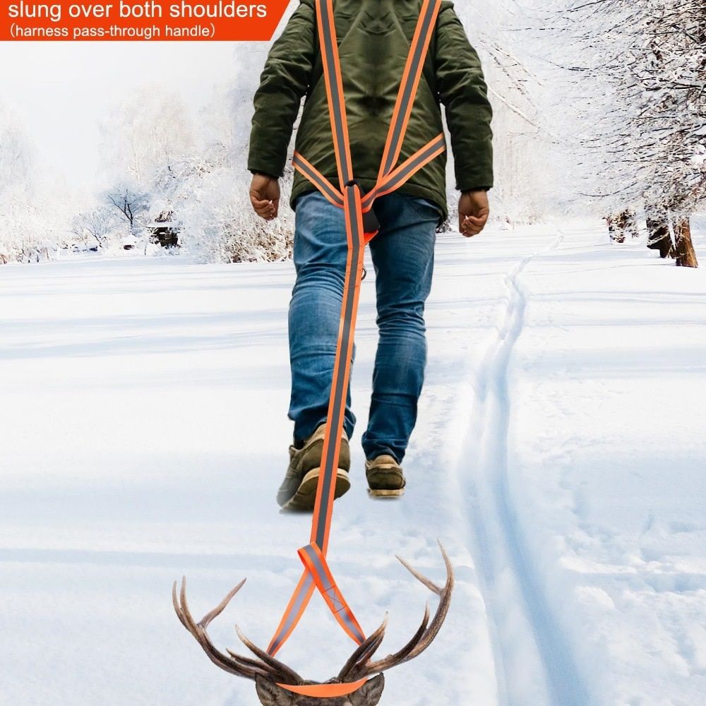 Deer Drag Harness & Rope – Heavy Duty 480lbs Capacity, Reflective Orange Hunting Gear with Comfortable Shoulder Strap, Soft Handle – Essential for Dragging Deer, Elk, Boar – Gift for Hunters - Image 4