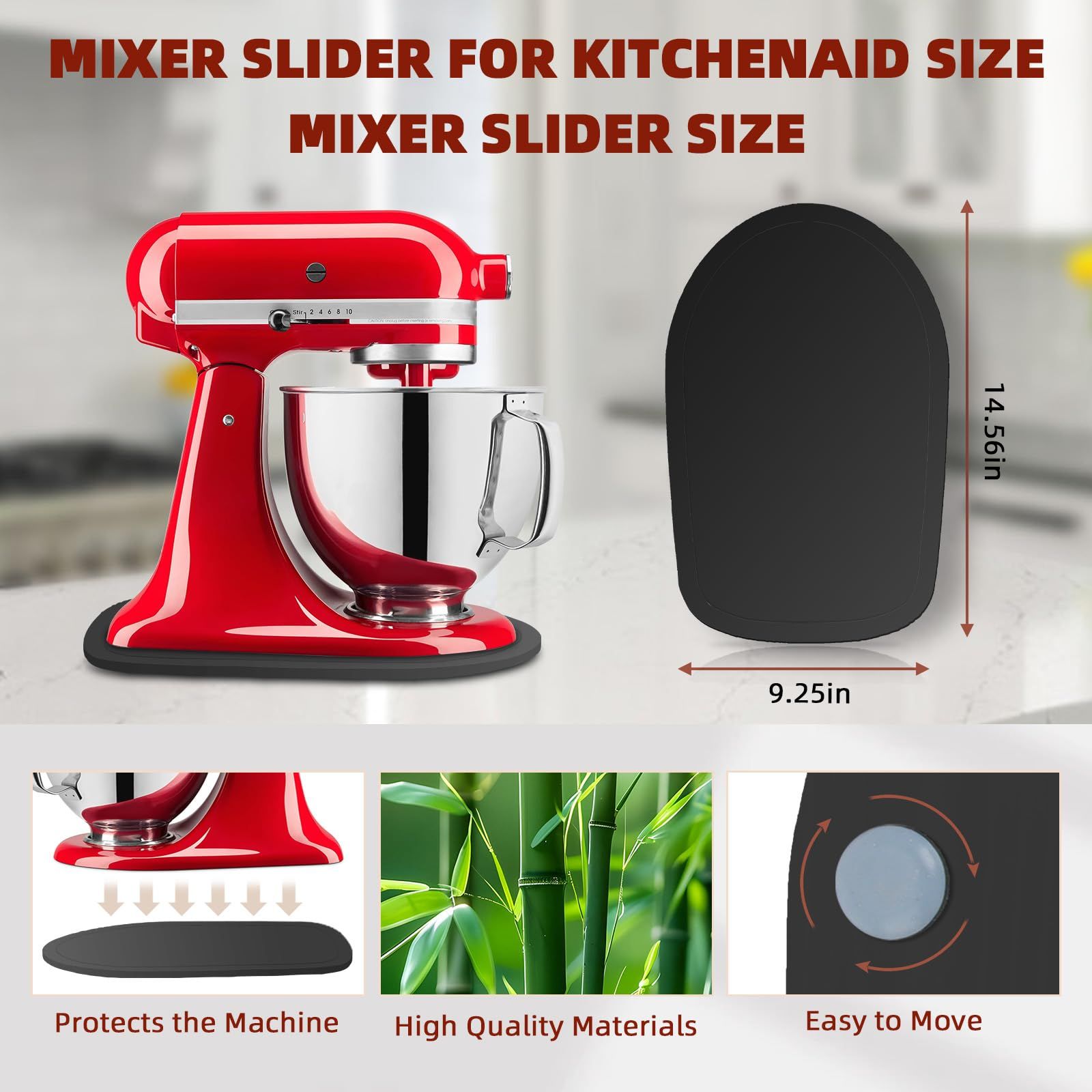 Mixer Slider Compatible with Kitchen aid Bowl Lift 4 .5-5 Qt Stand Mixer Pine Wood - Kitchen Countertop Storage Mover Sliding Caddy for Kitchen Aid 4 .5-5 Qt Mixer (4 .5-5 Qt - Black) - Image 4