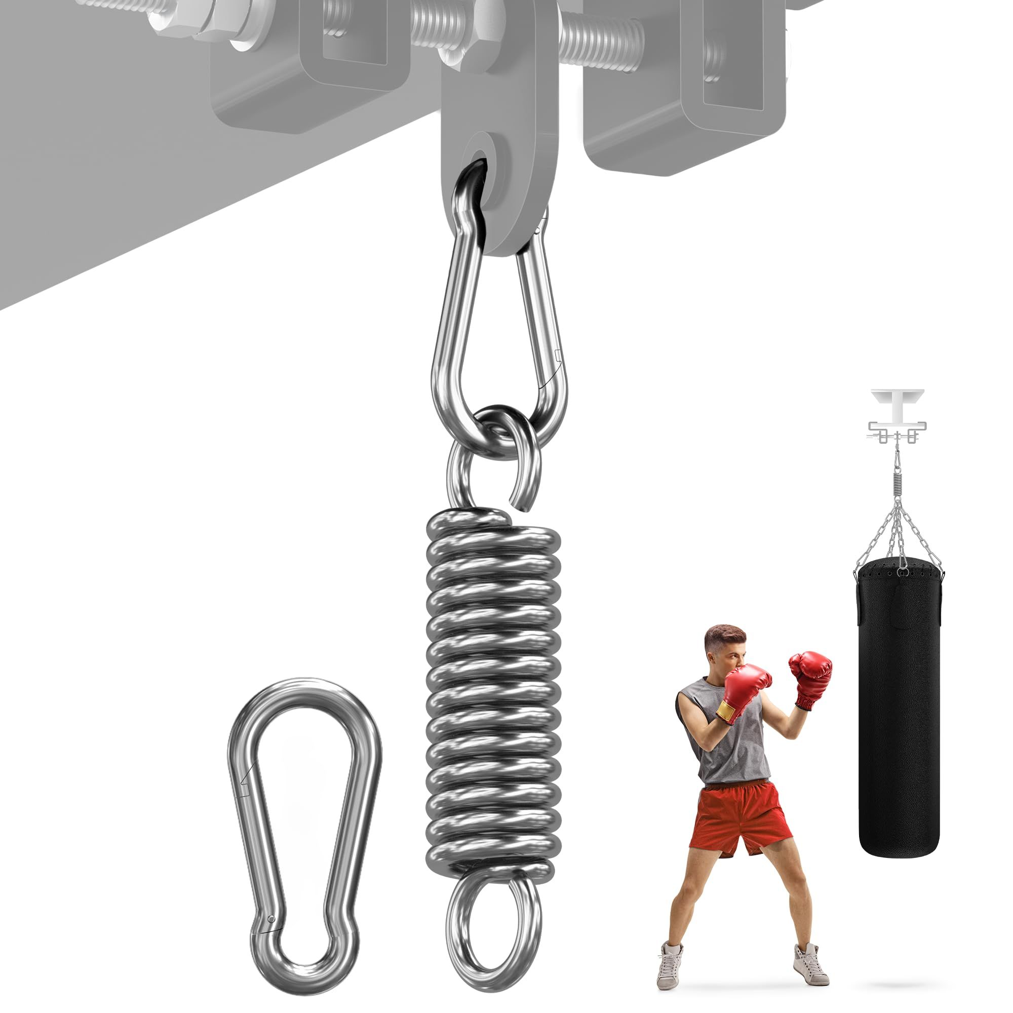Punching Bag Hanger, Heavy Bag Spring  Capacity, Stainless Steel Hanging Kit with Spring Hook & Carabiner, Indoor & Outdoor Mounting for Boxing Bags & Recreation - Image 1