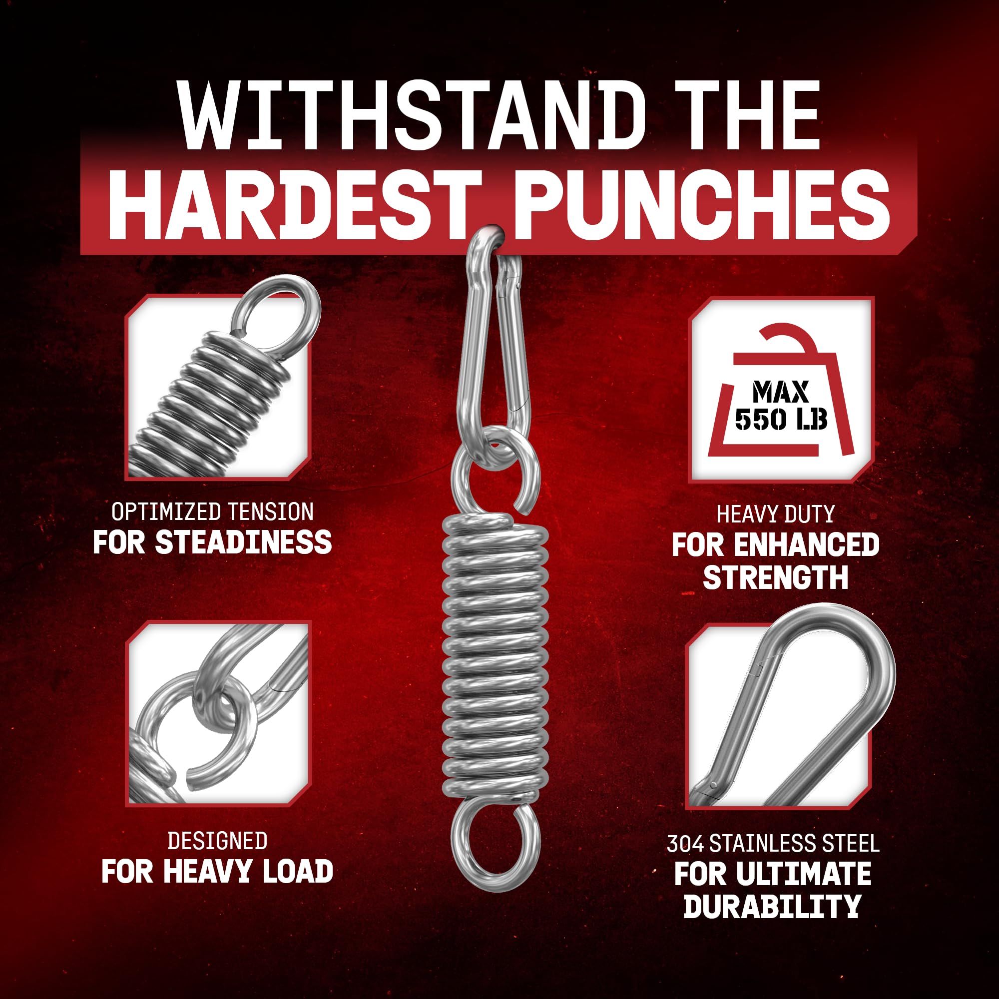 Punching Bag Hanger, Heavy Bag Spring  Capacity, Stainless Steel Hanging Kit with Spring Hook & Carabiner, Indoor & Outdoor Mounting for Boxing Bags & Recreation - Image 2