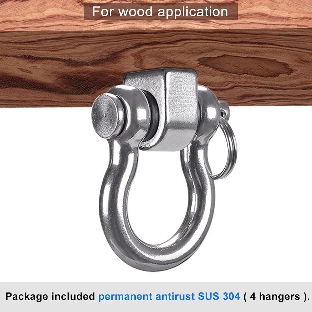 Heavy Duty 180° Swing Hangers, Stainless Steel Eye Screw Bracket,  Playground Yoga Hammock Rope Tire Web Chair Sandbag Punching Bag Porch Swing Sets (4 Pack) - Image 2