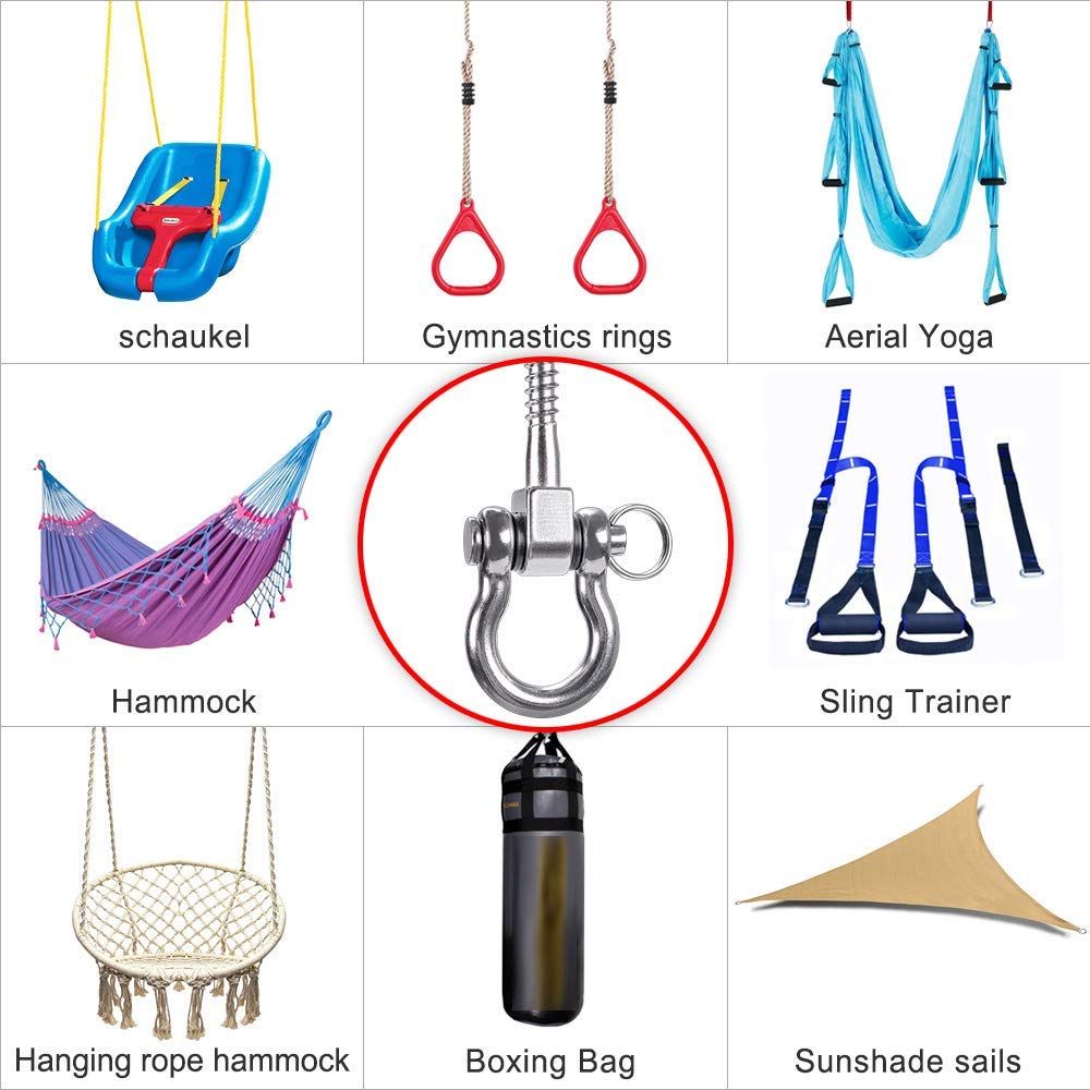 Heavy Duty 180° Swing Hangers, Stainless Steel Eye Screw Bracket,  Playground Yoga Hammock Rope Tire Web Chair Sandbag Punching Bag Porch Swing Sets (4 Pack) - Image 4