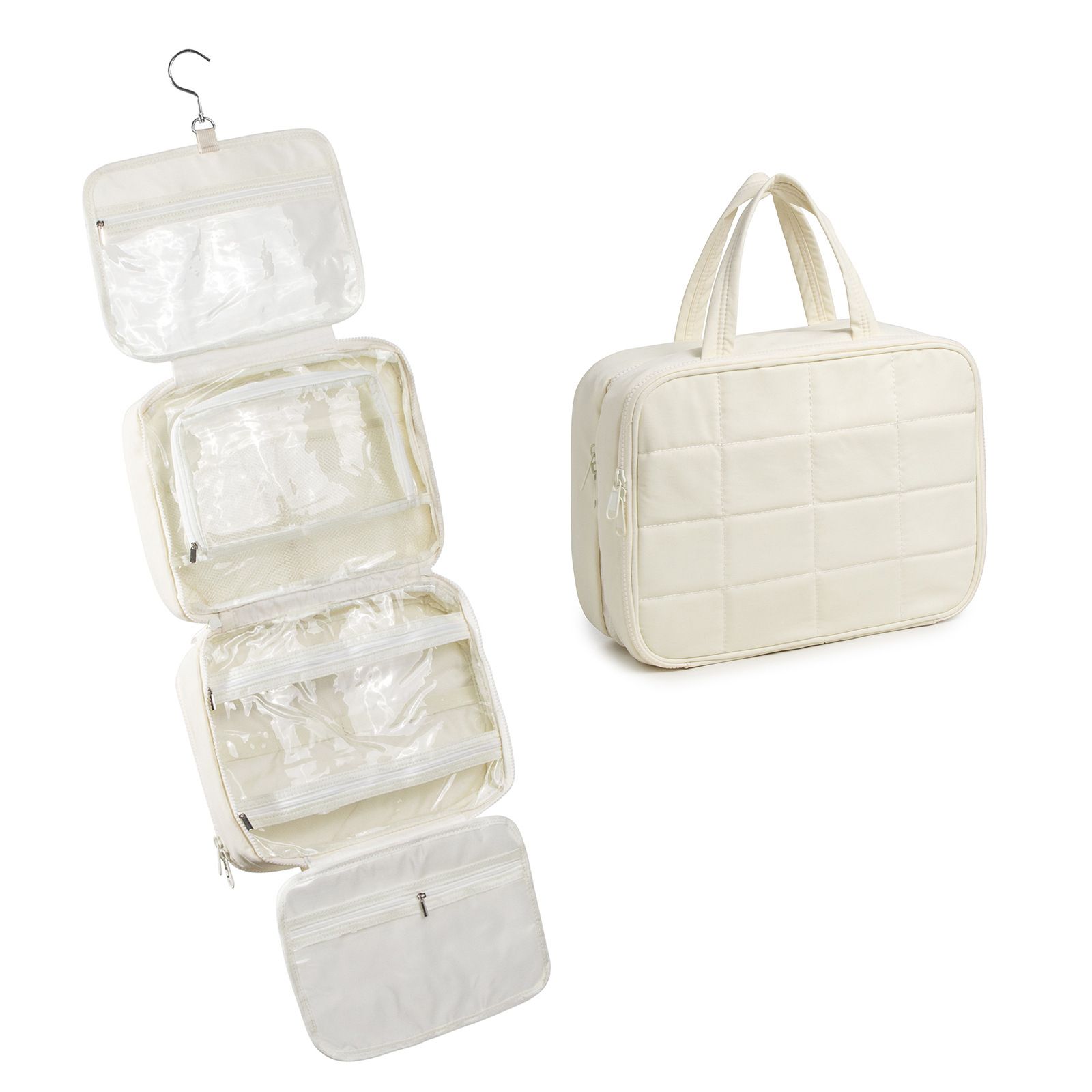 Toiletry Bag Hanging Travel Makeup Organizer Cosmetic Bag Makeup Bag for Full Sized Toiletries, Large beige - Image 1