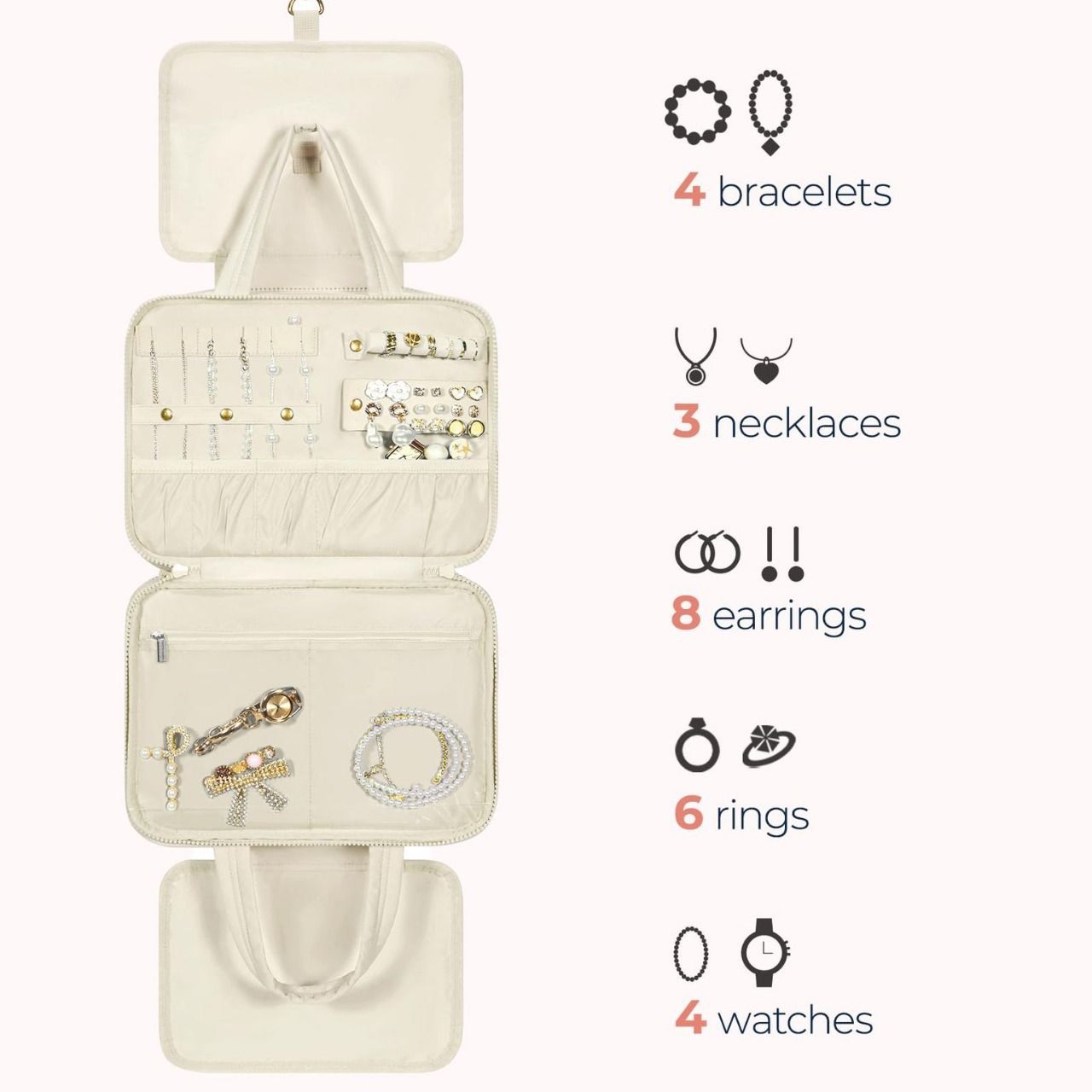 Toiletry Bag Hanging Travel Makeup Organizer Cosmetic Bag Makeup Bag for Full Sized Toiletries, Large beige - Image 2