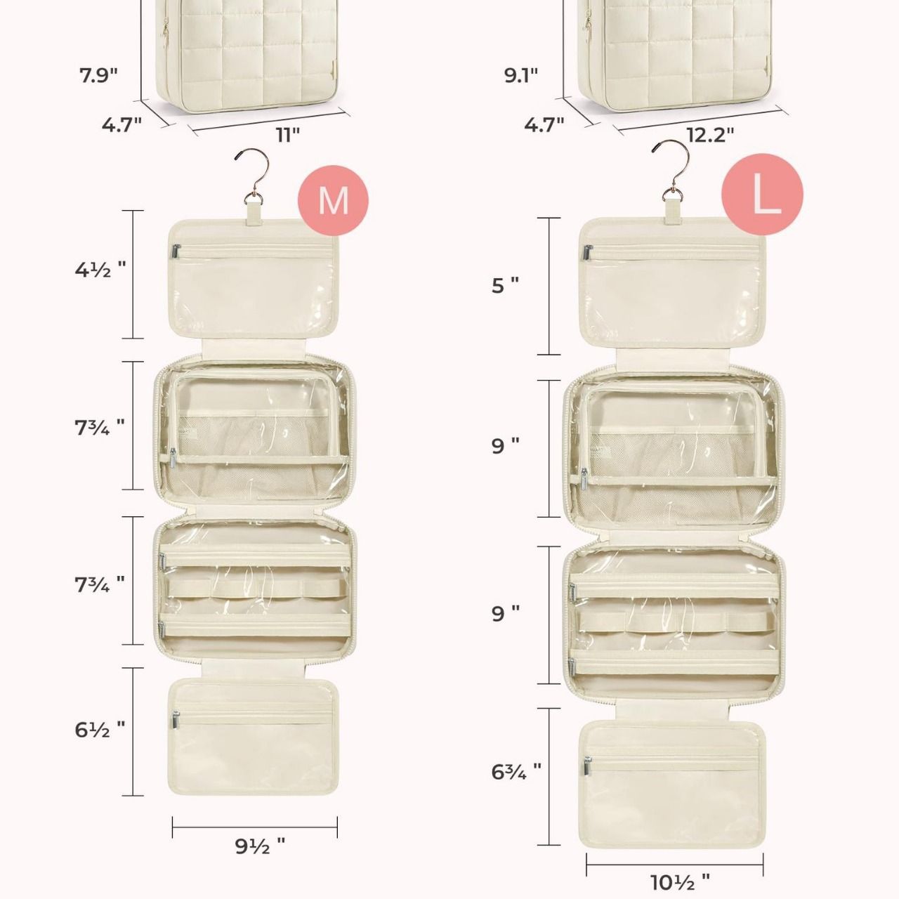 Toiletry Bag Hanging Travel Makeup Organizer Cosmetic Bag Makeup Bag for Full Sized Toiletries, Large beige - Image 4