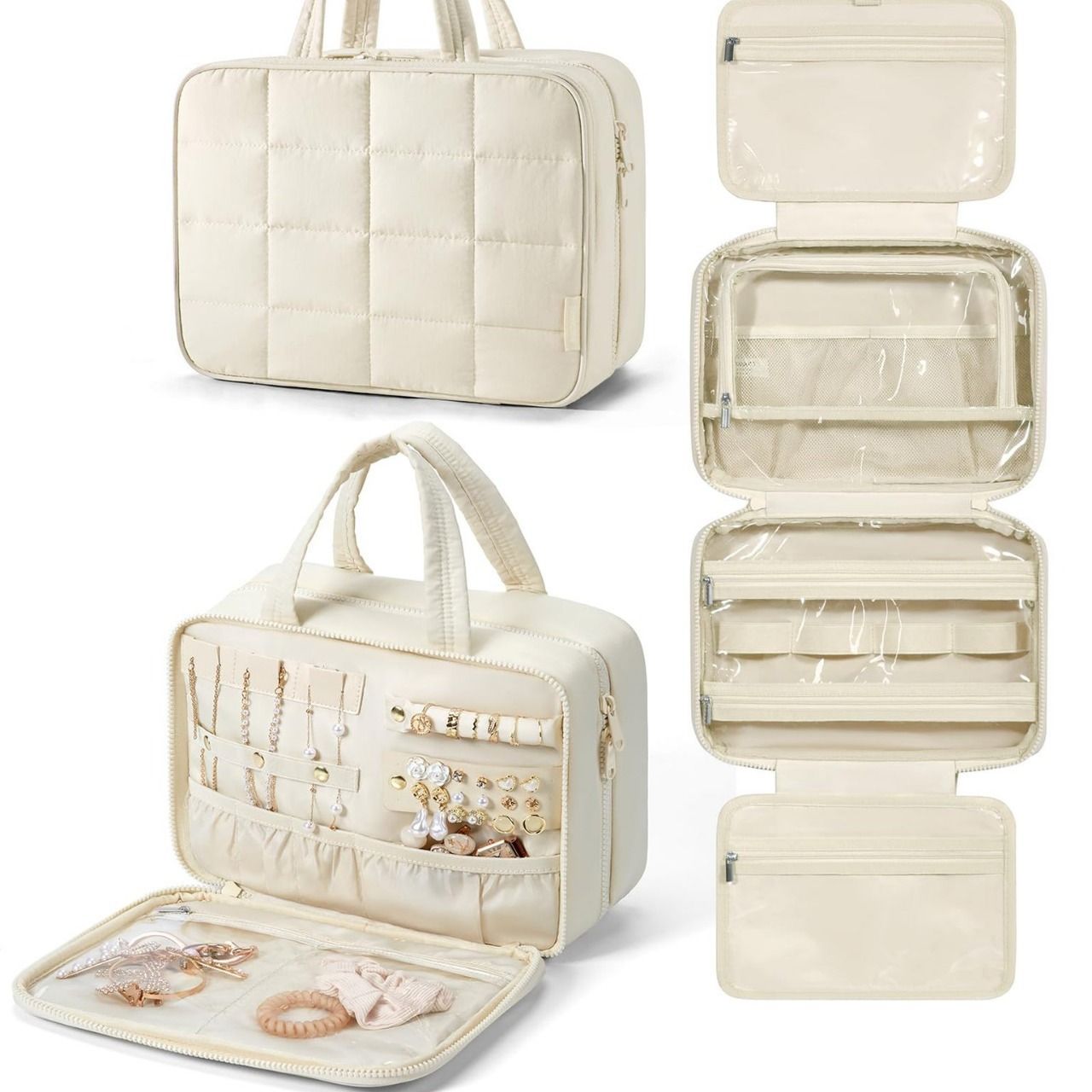 Toiletry Bag Hanging Travel Makeup Organizer Cosmetic Bag Makeup Bag for Full Sized Toiletries, Large beige - Image 5