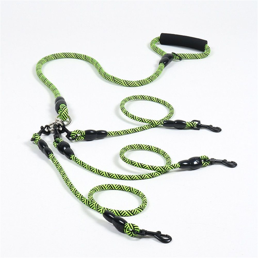 3 Dog Leash No Tangle, Heavy Duty Splitter Coupler, Reflective Strong Triple Multi Way Lead Split, Soft Padded Handle, for Walking Three Medium Large Dogs That Pull - Green - Image 1