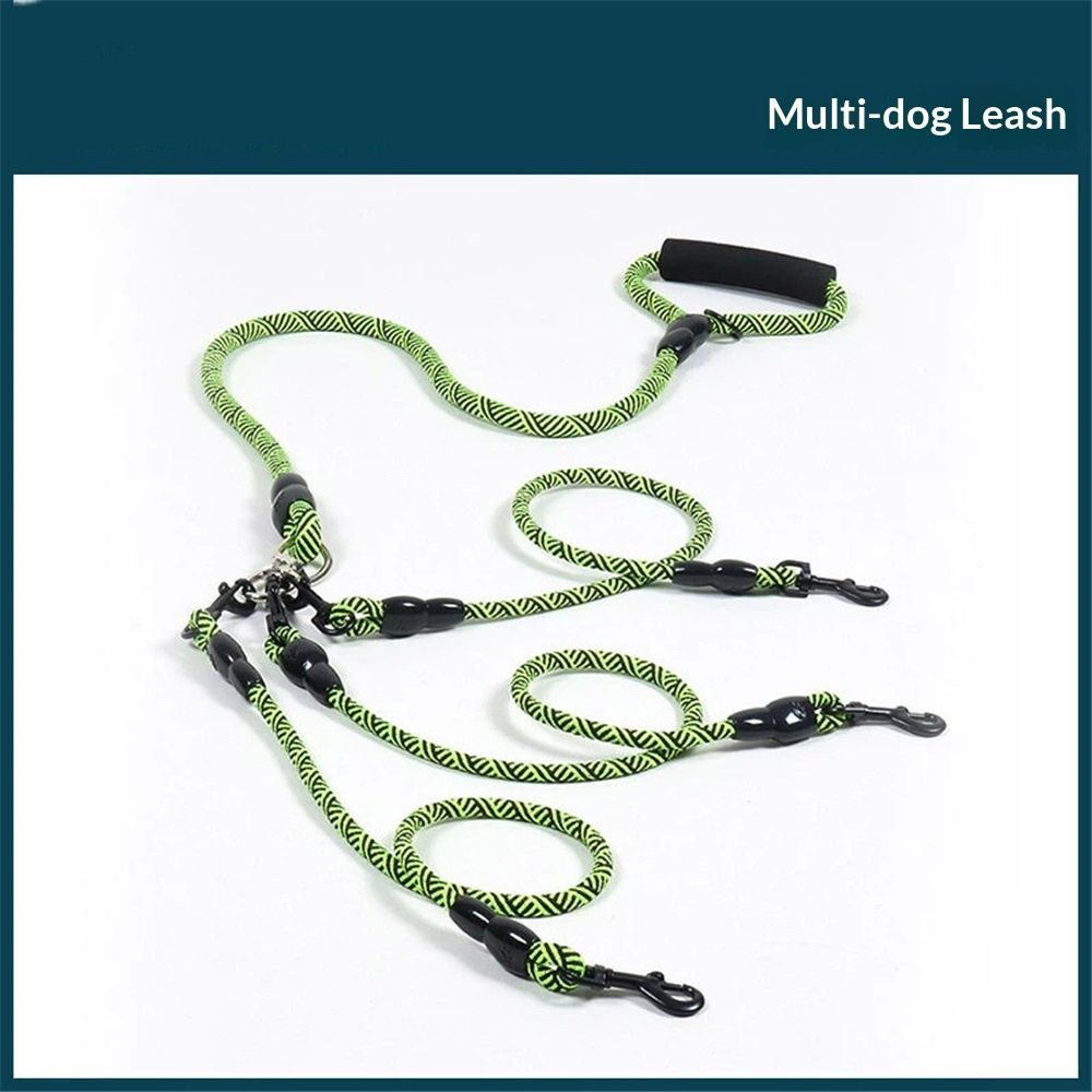 3 Dog Leash No Tangle, Heavy Duty Splitter Coupler, Reflective Strong Triple Multi Way Lead Split, Soft Padded Handle, for Walking Three Medium Large Dogs That Pull - Green - Image 5