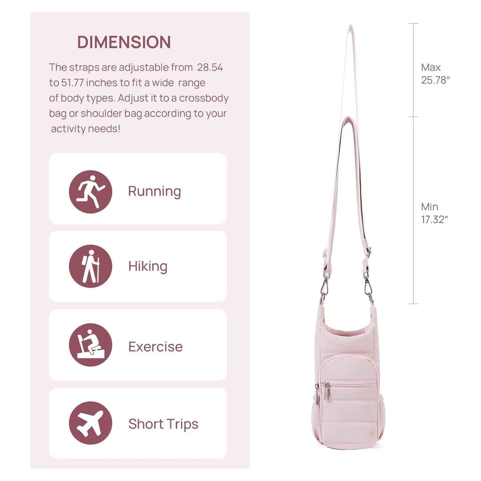 Water Bottle Holder Crossbody Bags for Women for Walking, Hiking, Cycling（pink）Tumbler with Handle, Cup Holder Pouch w/Adjustable Strap - Image 2