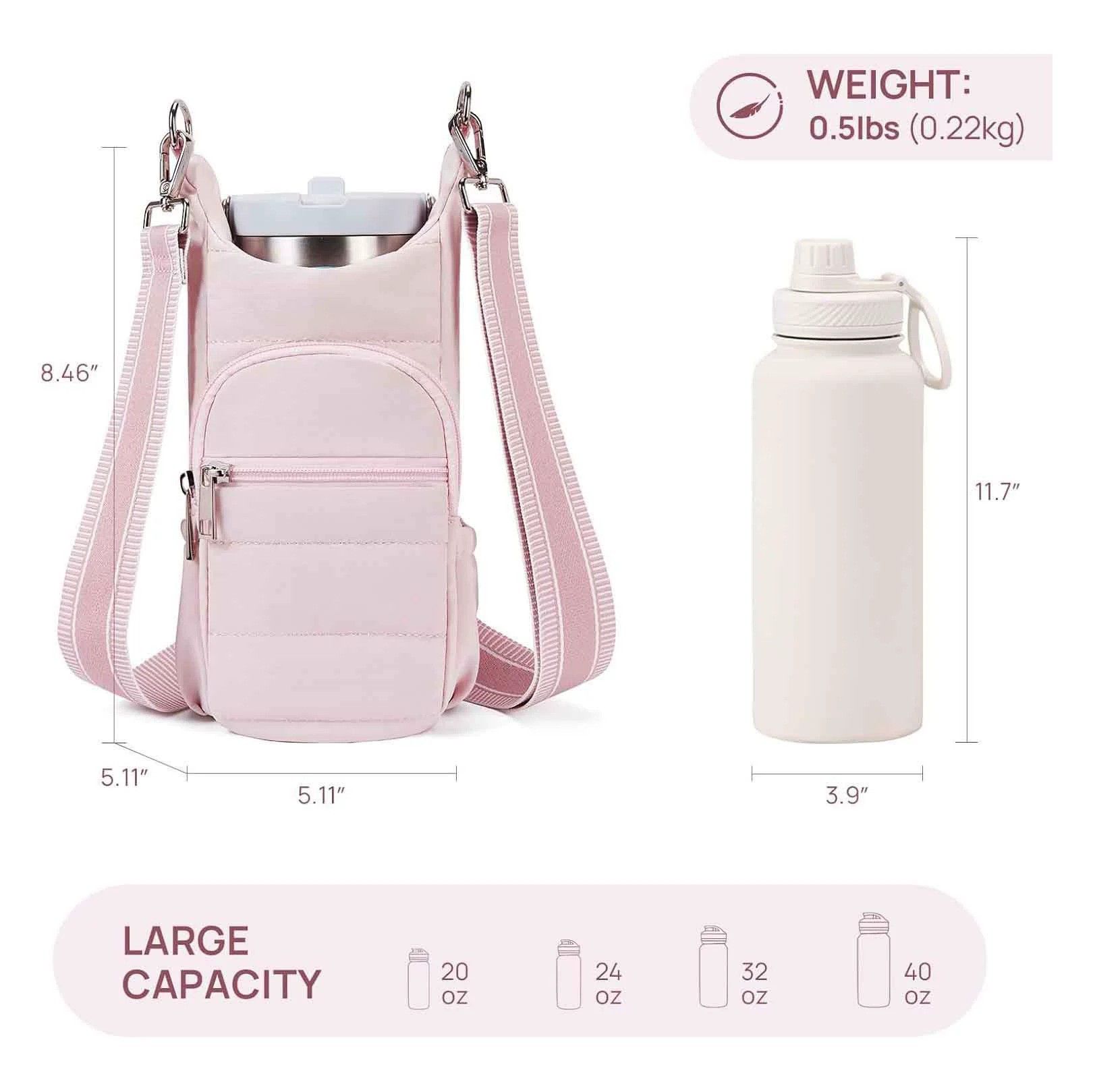 Water Bottle Holder Crossbody Bags for Women for Walking, Hiking, Cycling（pink）Tumbler with Handle, Cup Holder Pouch w/Adjustable Strap - Image 3