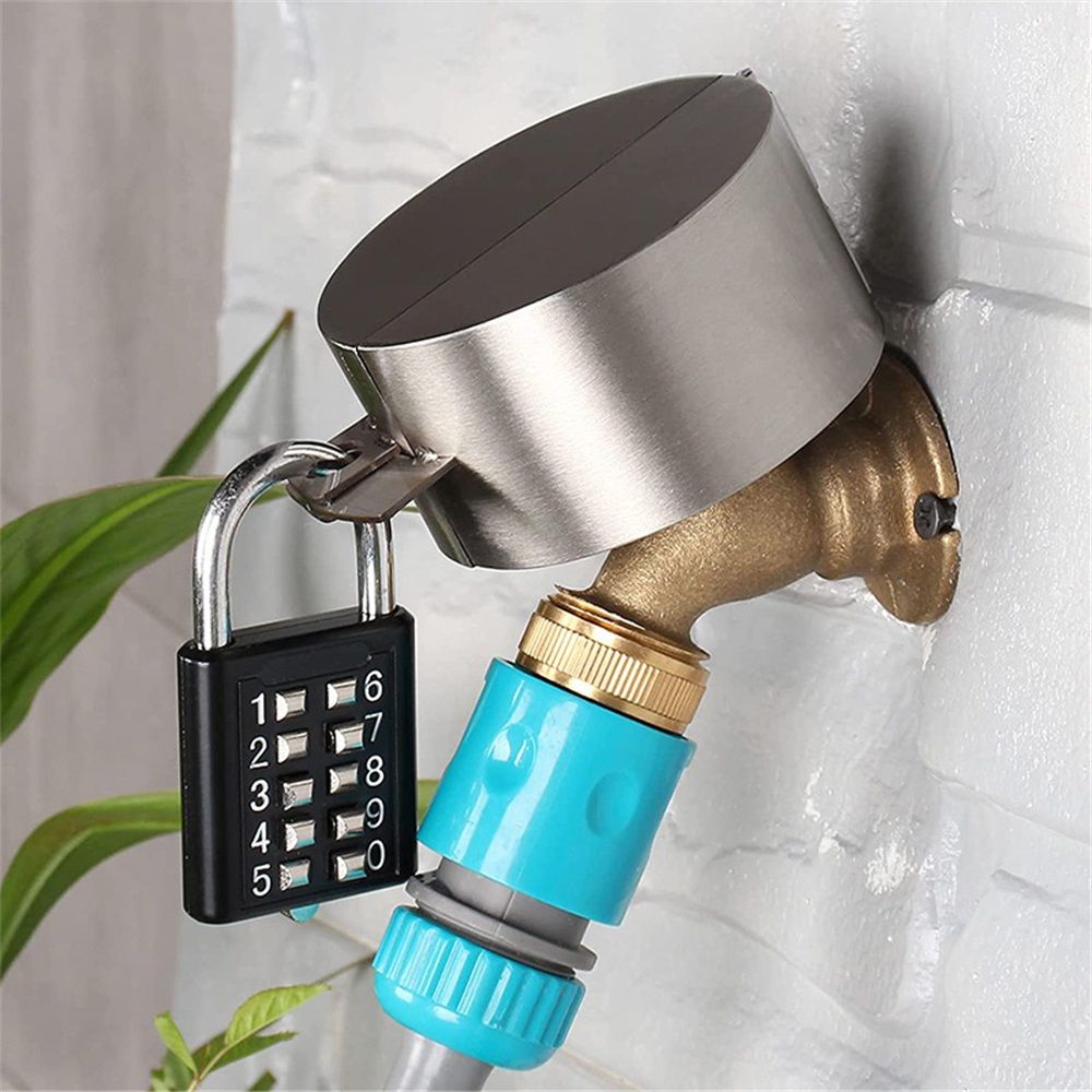 Faucet Locks Outdoor,Hose Spigot，Made of Metal Suitable for Garden Faucets,Hose BibWater Hose,Water Faucet Lock,Prevent Water Bandit(Black with Padlock) - Image 1