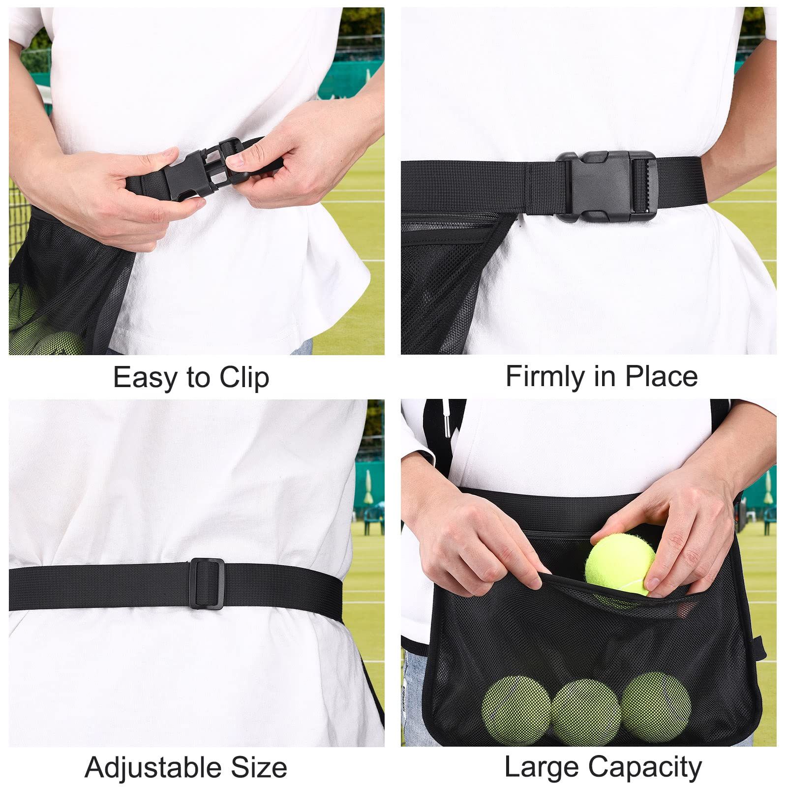 2pcs Adjustable tennis belt holder, waist bag, mesh hip bag holder, can hold 8 tennis or table tennis bags, golf bag（black） - Image 4