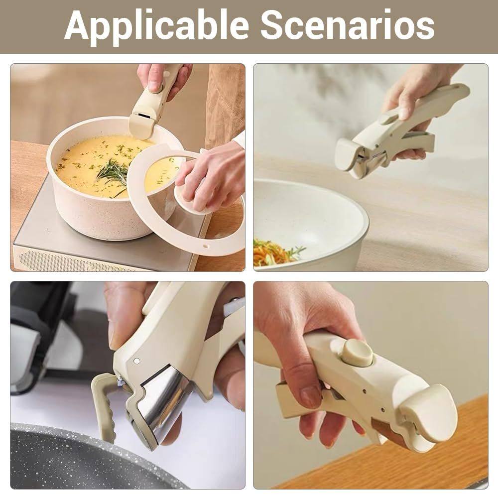 Removable Pan Handle,Anti-Scald Detachable Pot Handle for All Cookware Pan & Pot for Pots and Pans Fits All Cookware（milky white）Button type - Image 4