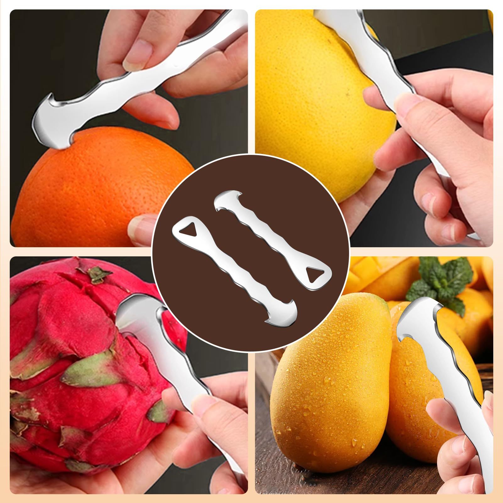 2pcs Stainless Steel Citrus Peeler Tool – Orange Peeler for Kitchen, Lemon Peeler, Grapefruit Peeler, Effortless Fruit Peeler with Sharp Blade, Ergonomic Grip, - Image 4