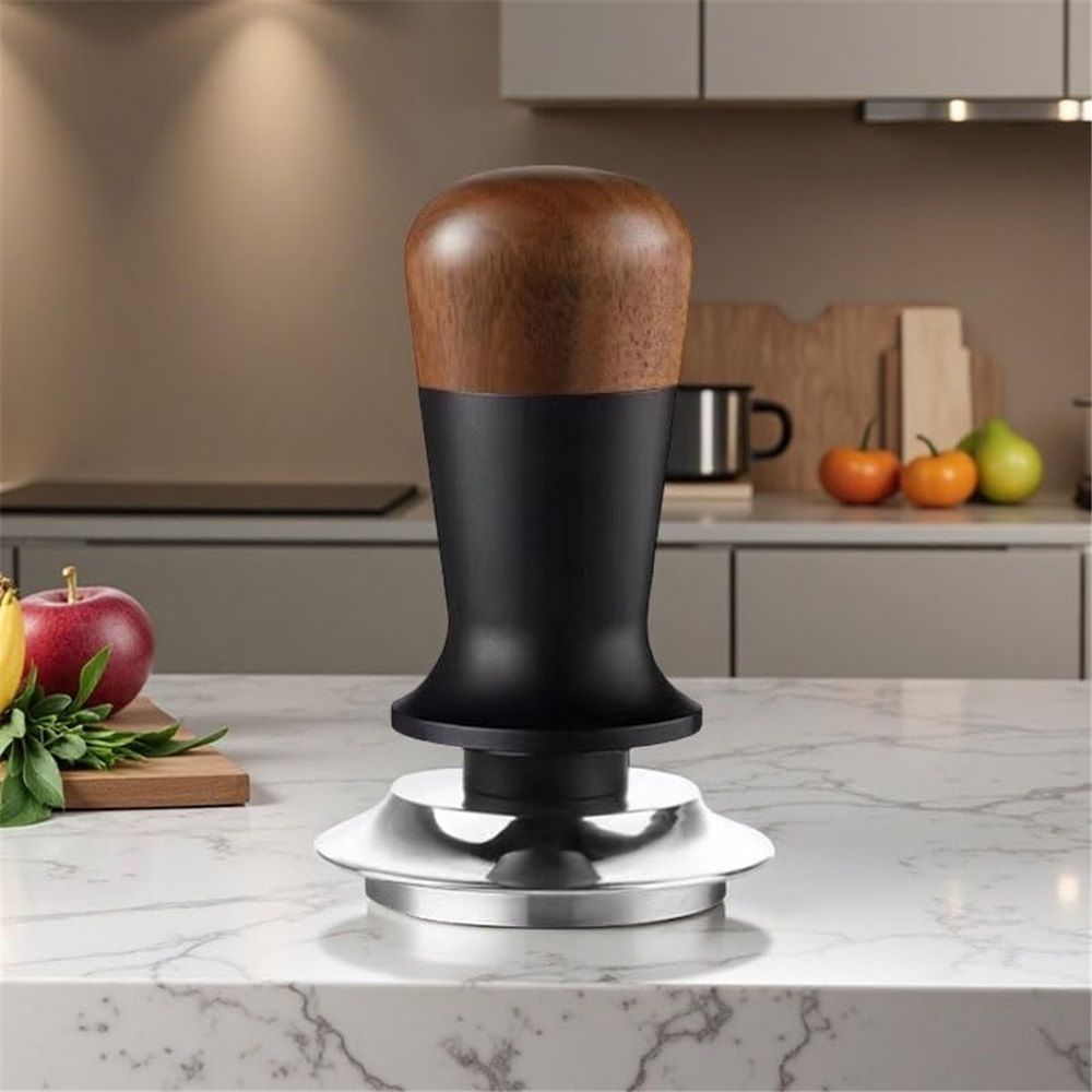 58mm espresso pot, stainless steel corrugated base coffee pot, spring-loaded espresso pot, and walnut wood lid - Image 2