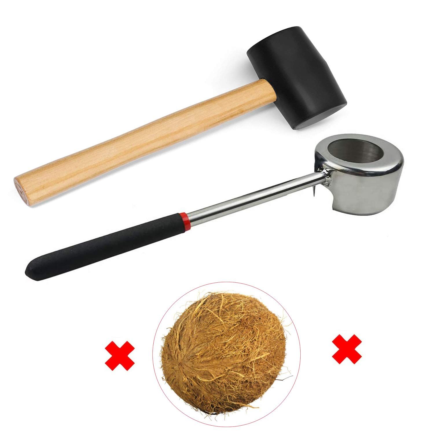 Coconut Opener Set for Young & Mature Coconuts by  |Coconut Tools for Meat Removal with Hammer & Stainless Steel Knife - Image 3