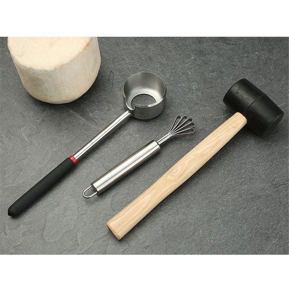 Coconut Opener Set for Young & Mature Coconuts by  |Coconut Tools for Meat Removal with Hammer & Stainless Steel Knife - Image 4