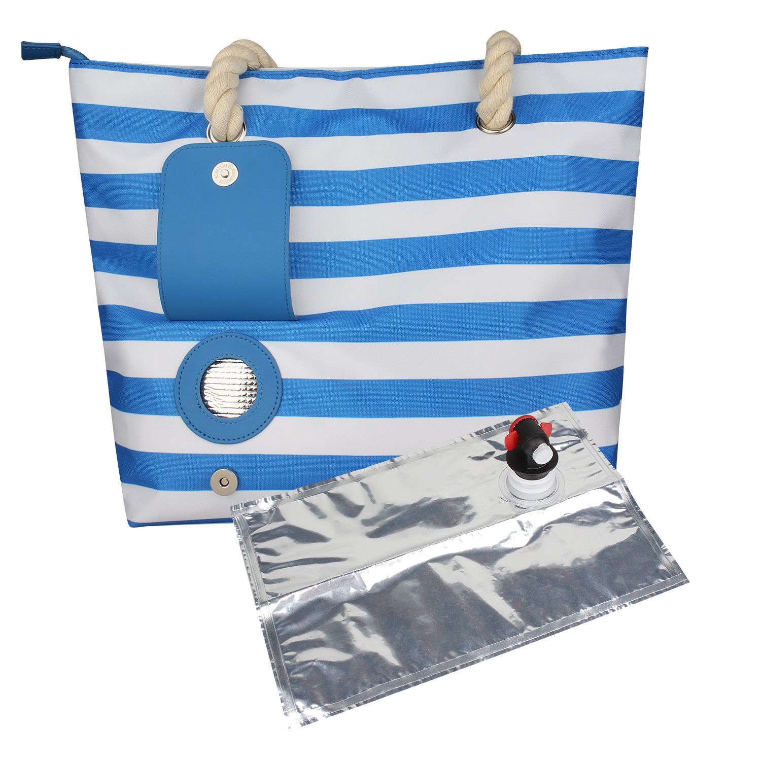 Beach Wine Tote with Insulated Bladder Bags, Leakproof Carrier for 1 Bottles, Perfect for Travel, Party, or Dinner (Blue+1 inner container) - Image 1