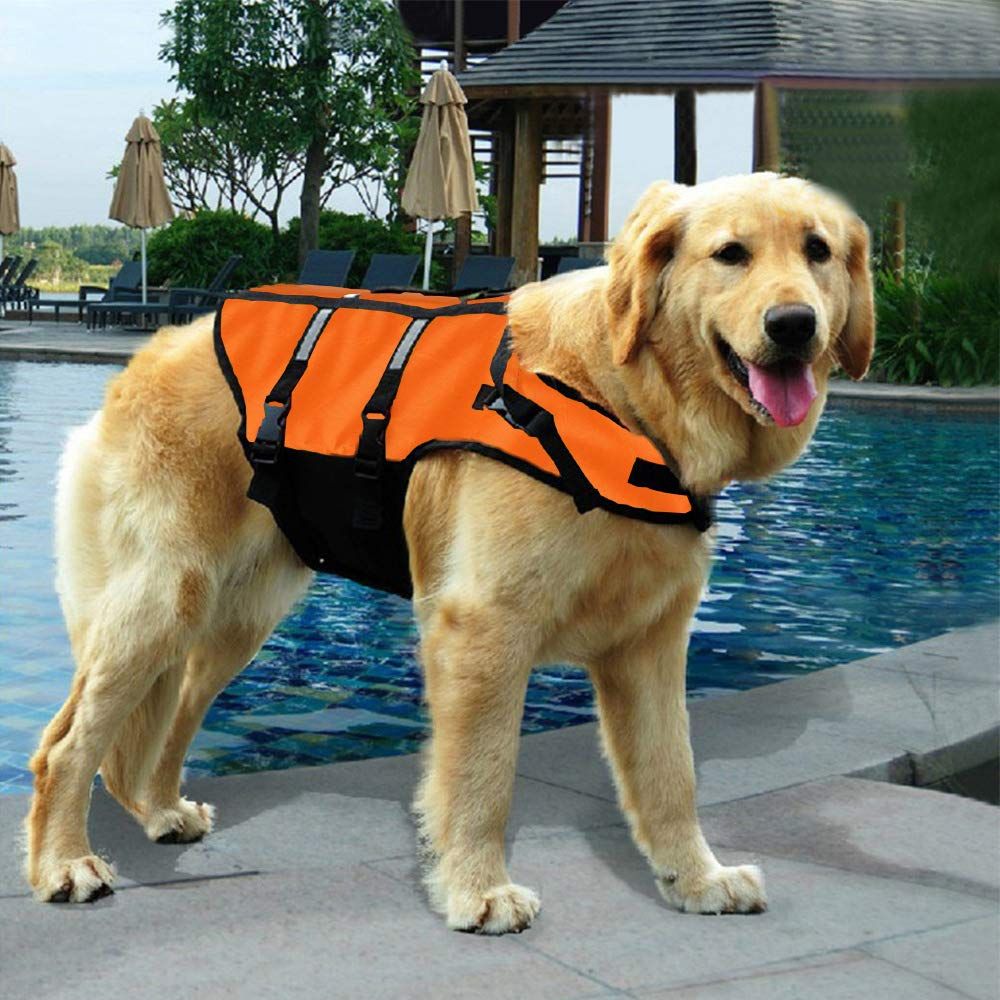 Dog Doggy Life Jacket Life Vest Saver Preserver Reflective Oxford cloth  Quick Release Adjustable Bandana(orange S) - Image 3