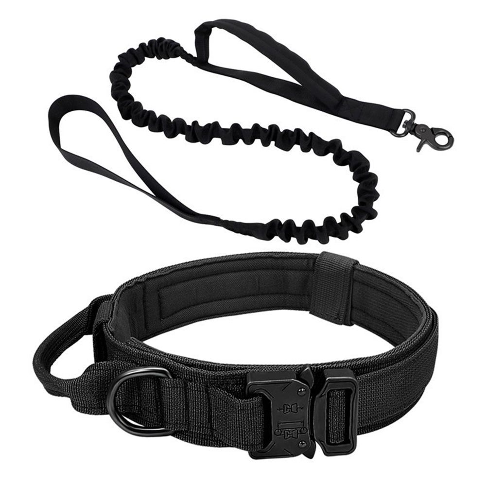Dog Collar and Leash Set Heavy Duty Military Dog Collar with Handle and Metal Buckle for Medium and Large Dogs (Black, L) - Image 1