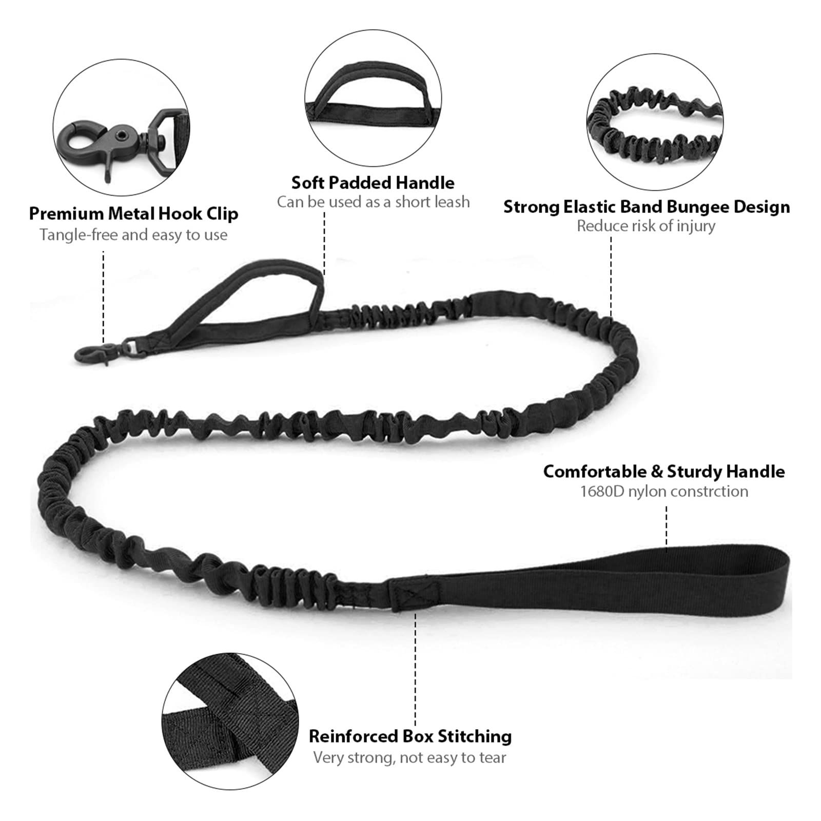 Dog Collar and Leash Set Heavy Duty Military Dog Collar with Handle and Metal Buckle for Medium and Large Dogs (Black, L) - Image 3