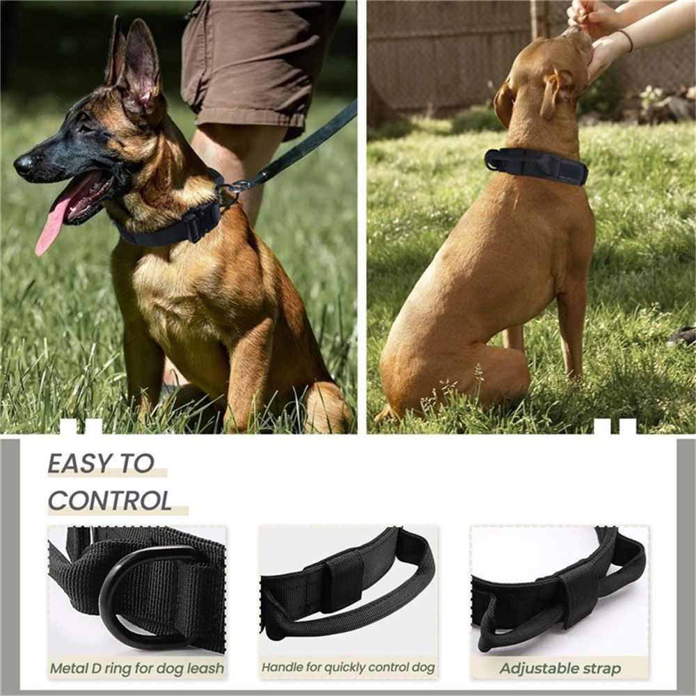 Dog Collar and Leash Set Heavy Duty Military Dog Collar with Handle and Metal Buckle for Medium and Large Dogs (Black, L) - Image 4