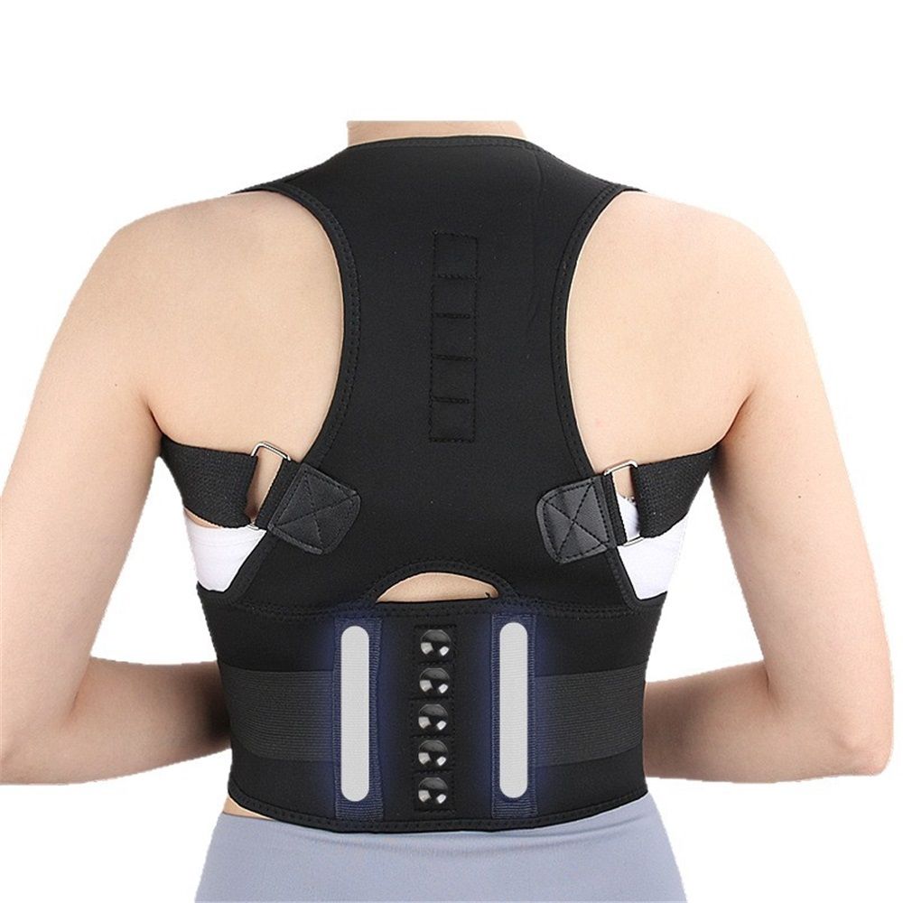 Magnetic therapy posture support back bracket adjustable posture corrector bracket shoulder back support strap - relieves neck, back, and spine pain (L) - Image 2