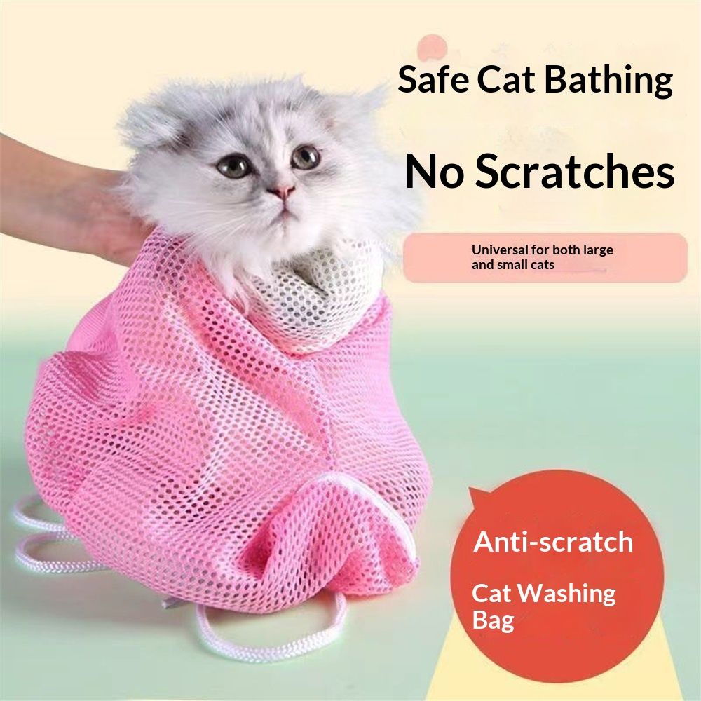 2pcs Cat Bathing Bag Anti-Bite and Anti-Scratch Cat Grooming Bag for Bathing, Nail Trimming, Medicine Taking,Adjustable Multifunctional Breathable Restraint Shower Bag(Pink) - Image 3