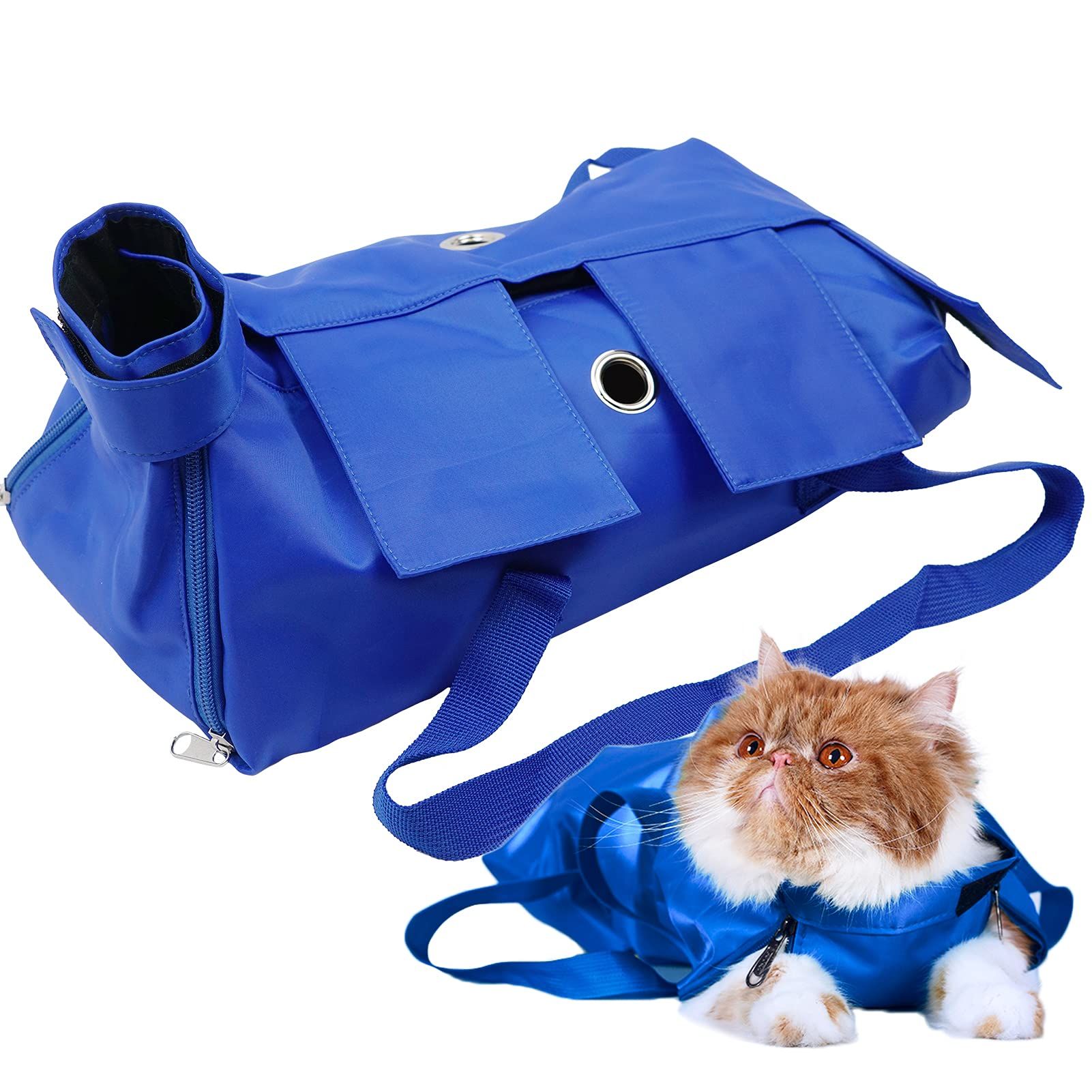 Pet Cat’s Restraint Bag for Claw Care Nail Trimming Anti-Scratching Grooming Bag for Cats Medical Examination(Blue-S) - Image 1