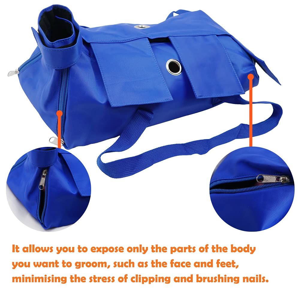 Pet Cat’s Restraint Bag for Claw Care Nail Trimming Anti-Scratching Grooming Bag for Cats Medical Examination(Blue-S) - Image 2