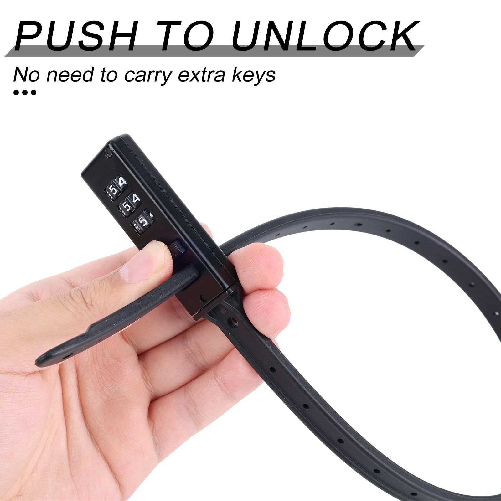 2pcs Zip Tie Lock, 22.05in Adjustable Small Cable Lock with Combination 3 Digit Recodable Combination Multi-Purpose for Bikes Motorcycle Helmet  (Black) - Image 2